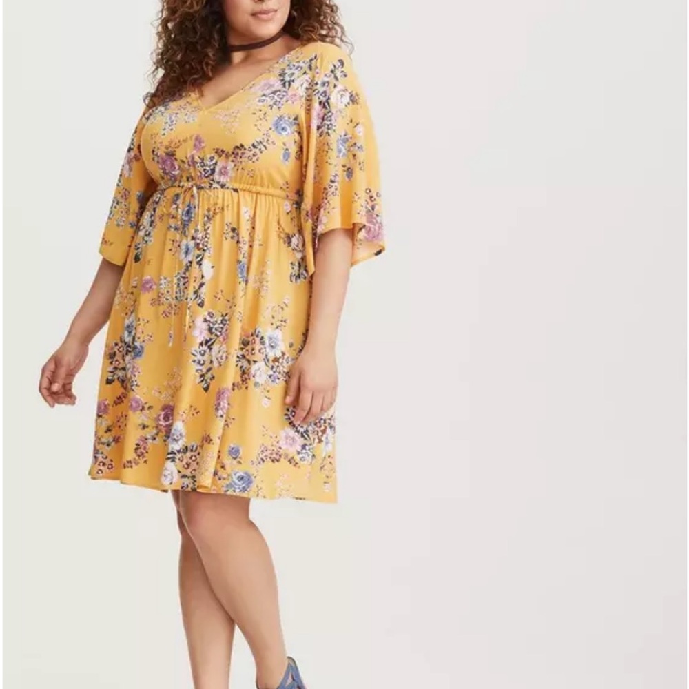 Torrid | Yellow Floral Mini Challis Skater Dress